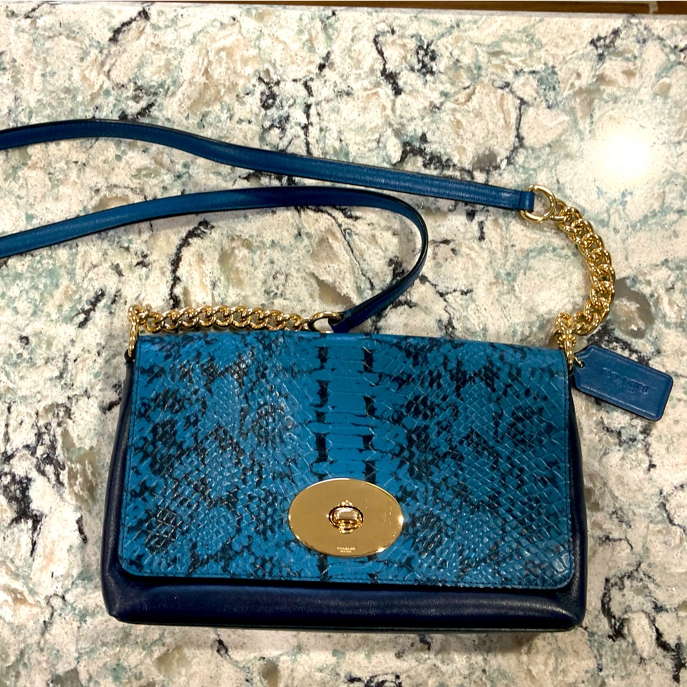 Coach Navy Blue, Snake Print Embossed Crossbody